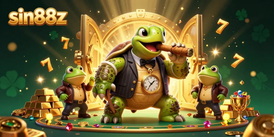 Engage with sin88z in a vibrant, cartoonish scene showcasing slot elements and animated characters.