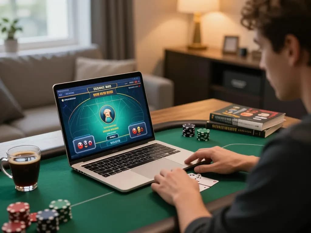 Gameplay poker online yang menarik diterangi oleh antarmuka telepathywear, menampilkan taruhan strategis.