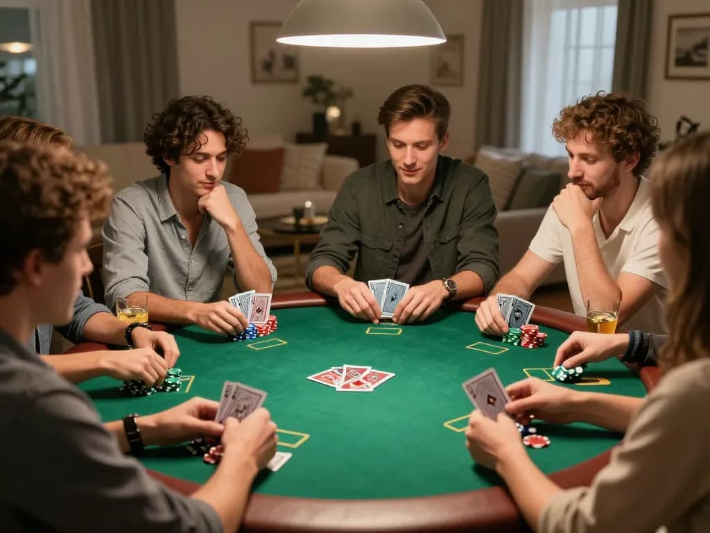 Players engage in an exciting game with Nhà Cái W88, showcasing strategy and camaraderie at a poker night.