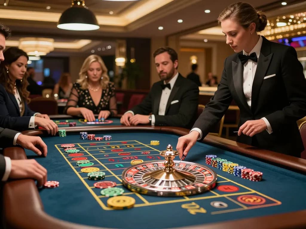 Players engaging in high-stakes roulette at SC88, showcasing vibrant chips and an elegant atmosphere.