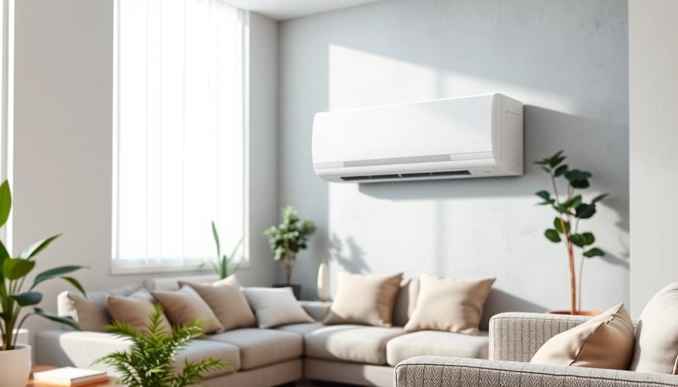 Experience the efficiency of a Daikin mini split AC unit in a stylish living room setting.