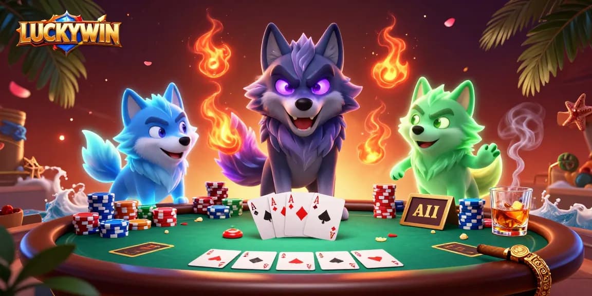 Experience high stakes at LUCKYWIN while playing at a dynamic poker table in a vibrant setting.