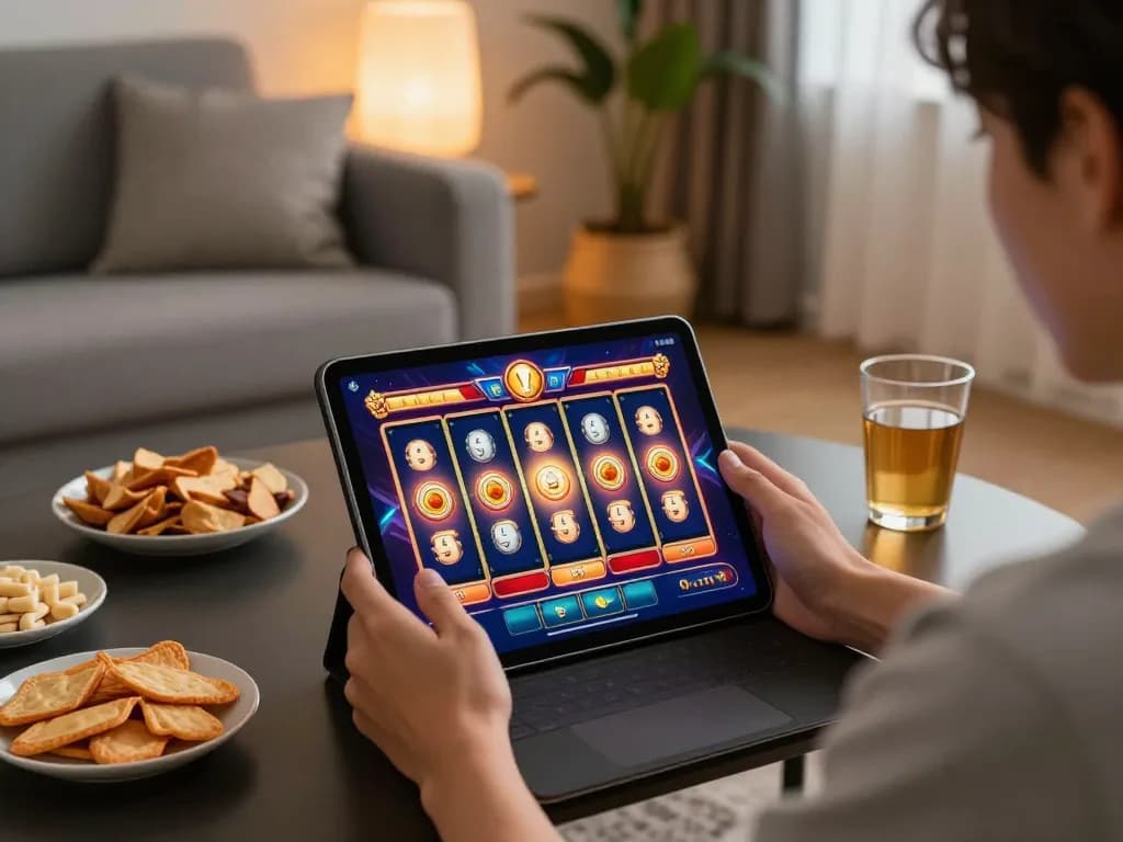 Engaging action at trang chủ 3win with vibrant online slot game on a tablet.