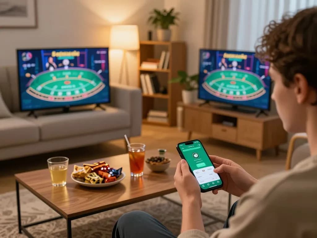 Engaging with the Jogoluck app while enjoying a cozy home gaming environment.