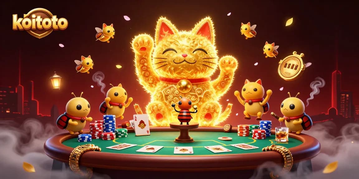 Koitoto offers an immersive gaming experience with a vibrant lucky cat and dynamic poker scene.