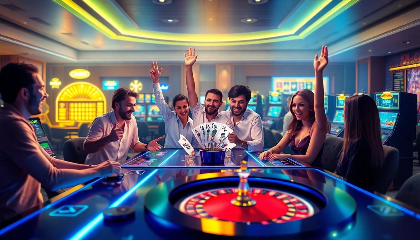 Players enjoying a thrilling gaming experience at 58win online casino, showcasing diverse backgrounds and modern interfaces.