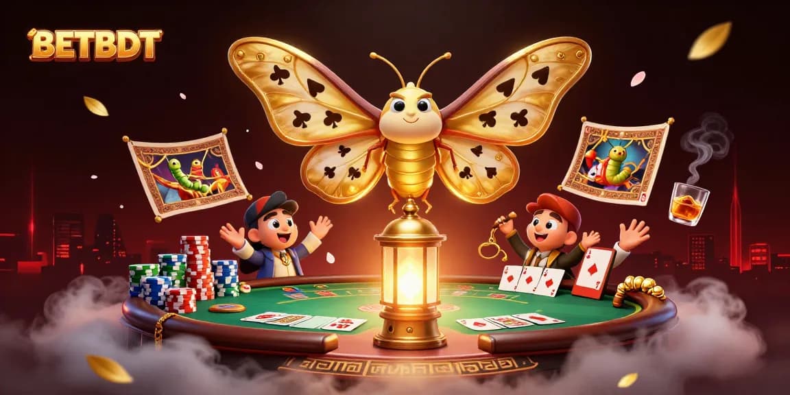 Experience the thrill of gaming with BETBDT, featuring a majestic atlas moth in a vibrant casino scene.