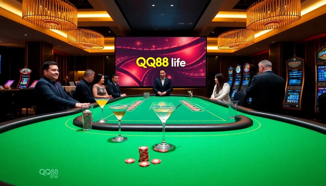 Experience the thrill of QQ88 Life with vibrant casino games and professional dealers in action.