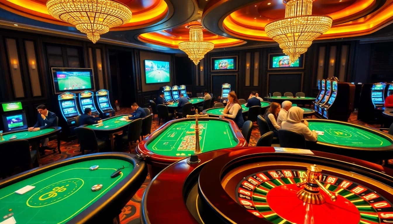 Players enjoying exciting games at Thabet online casino with vibrant chips and tables.