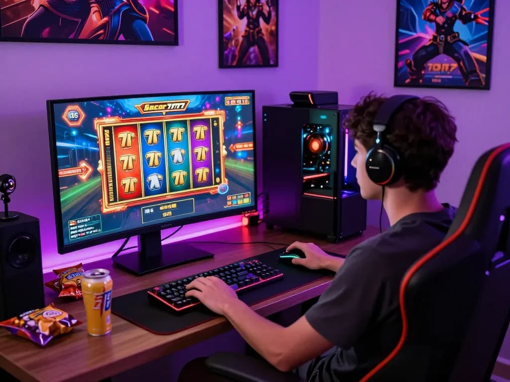 Player enjoying an engaging slot gacor 777 gaming experience on a vibrant monitor.