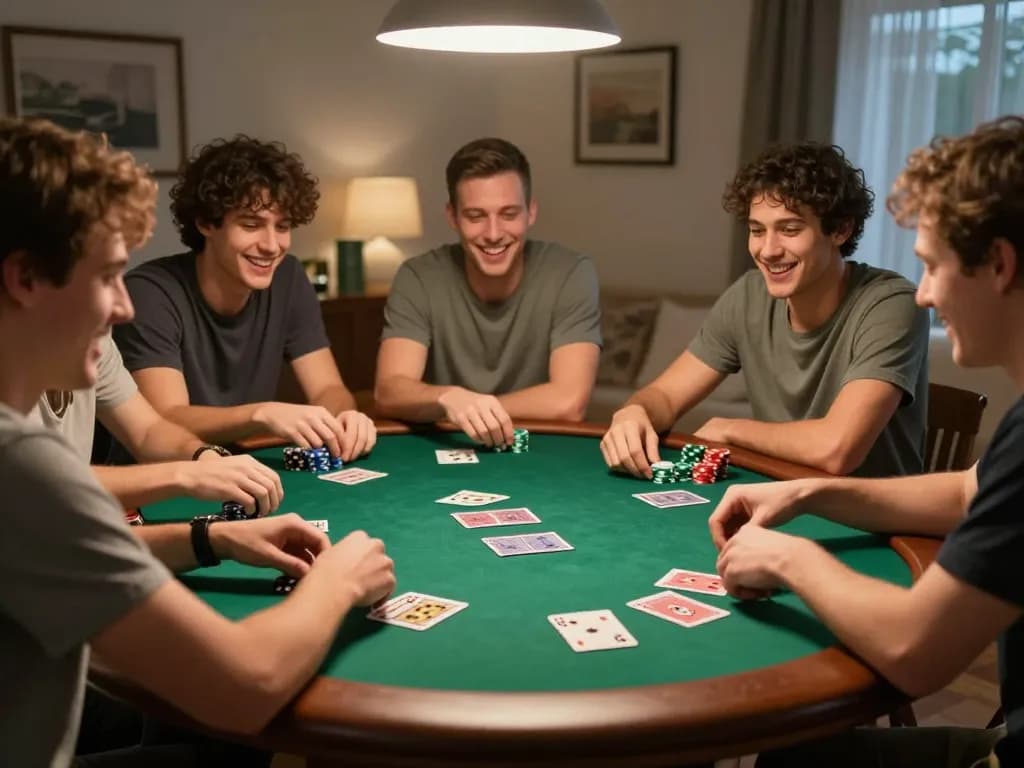 Pemain yang menikmati permainan poker yang bersahabat di AMAN333, menyoroti strategi dan interaksi sosial.