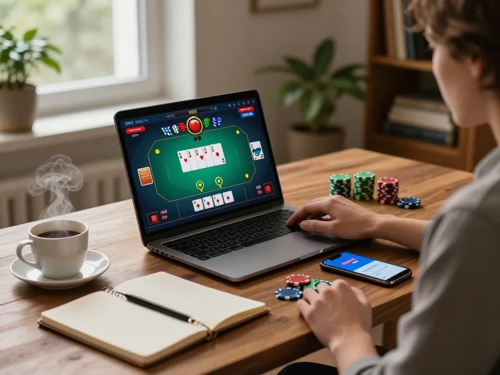 Engage with OKFUN's online poker game on a cozy home setup