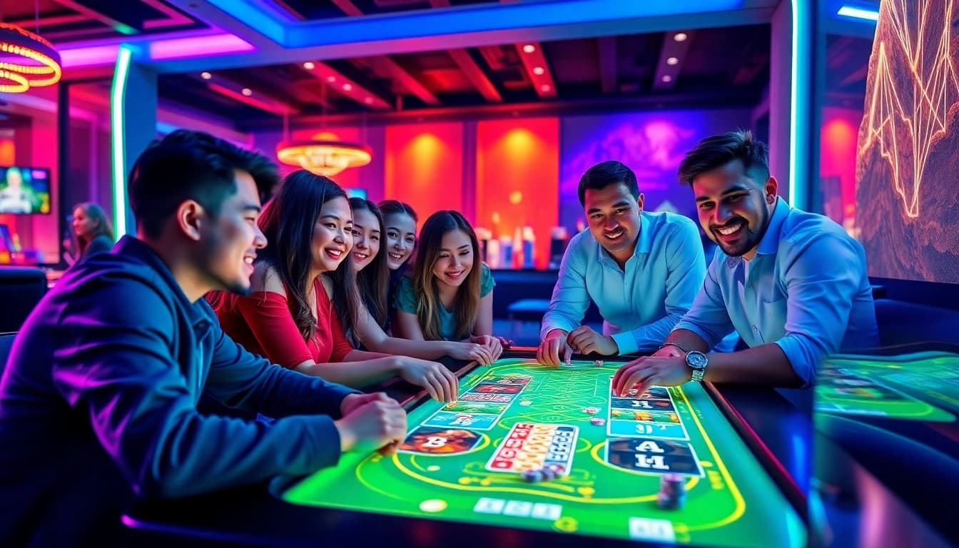 Engaged players enjoying a game đổi thưởng in a vibrant digital setting.