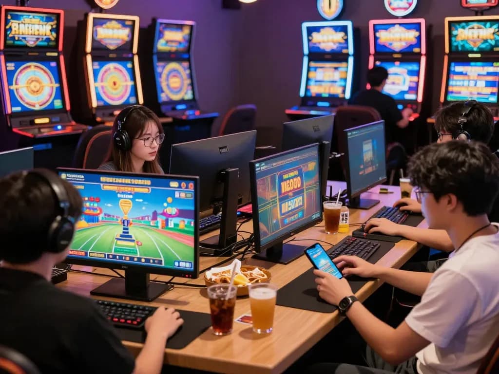 Dynamic gaming scene at go88 with players enjoying online casino games and vibrant visuals.