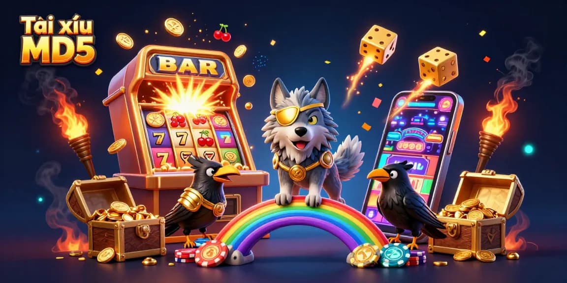Play Tài xỉu MD5 with dynamic slot machine visuals and captivating casino elements.