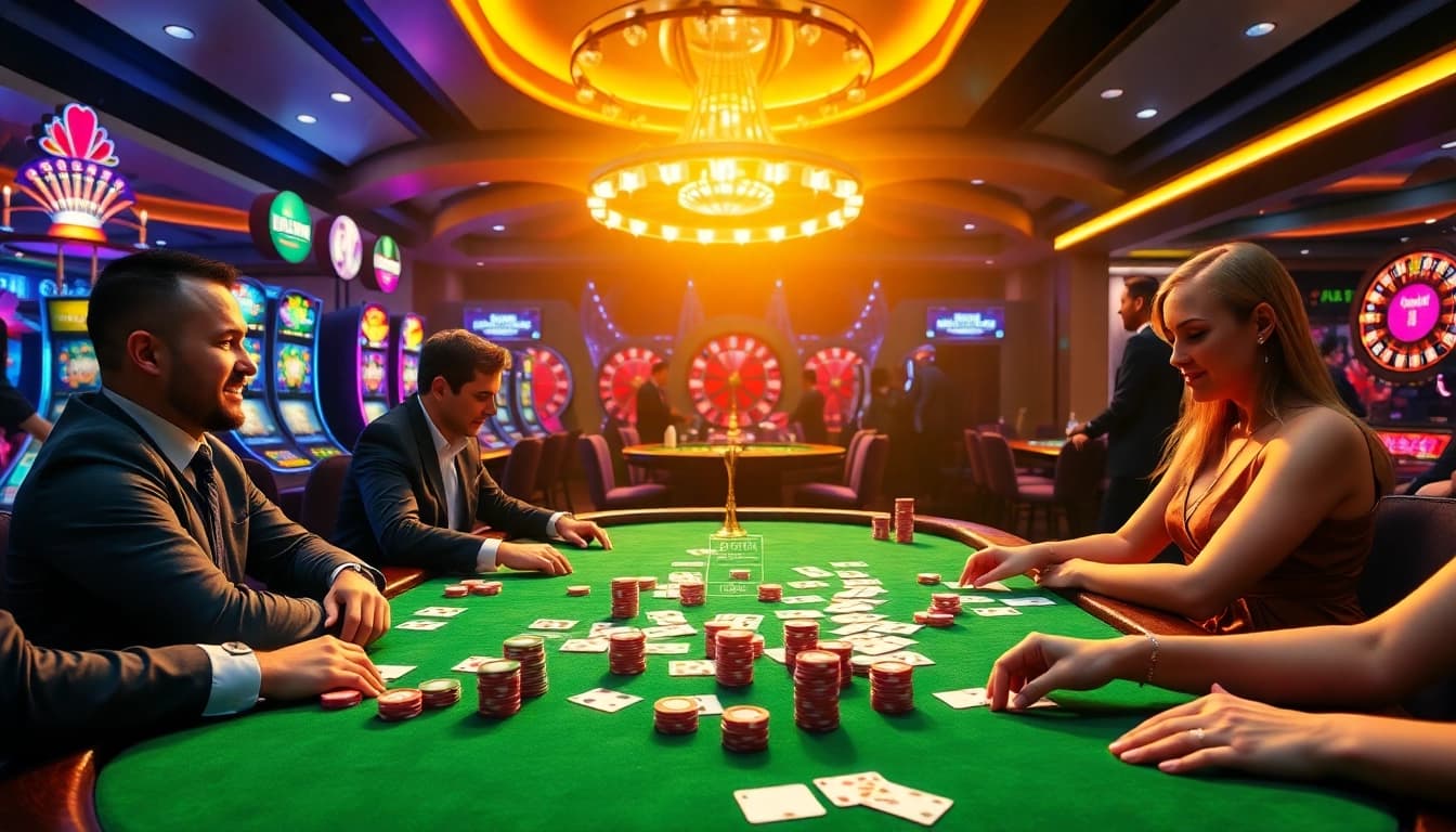 Experience thrilling moments at https://gk88.bond/ with vibrant casino scenes of poker and slot machines.