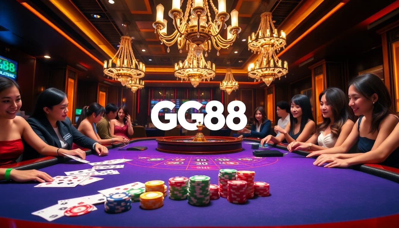 Experience thrilling gameplay at GG88 with vibrant poker chips and an inviting casino atmosphere.