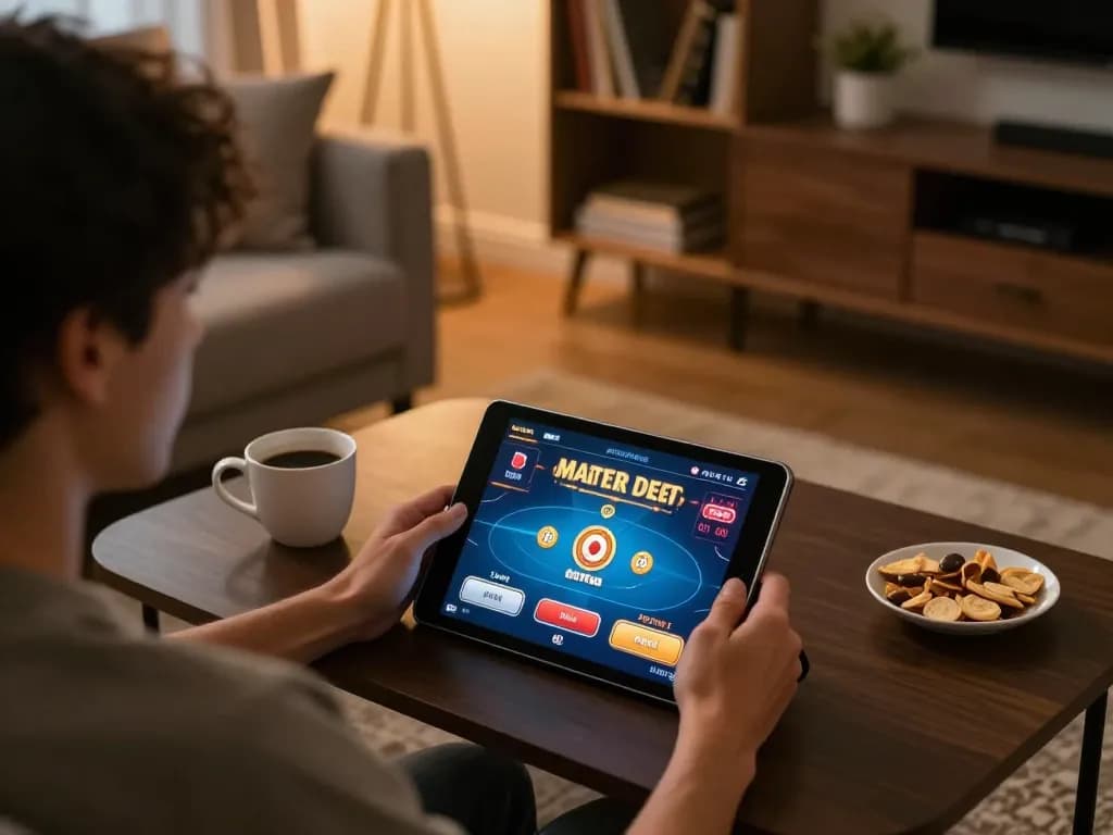 Engaging with poker on a mobile device in a cozy home setting featuring 789P.