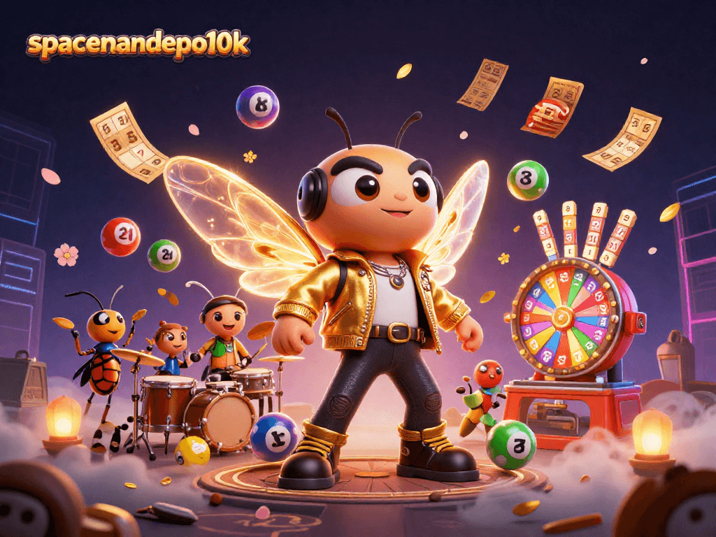Join the fun at spacemandepo10k with colorful lottery balls and exciting game elements in a vibrant casino atmosphere.