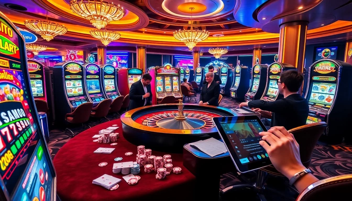 Experience thrilling demo slots with players engaging in vibrant casino activities.