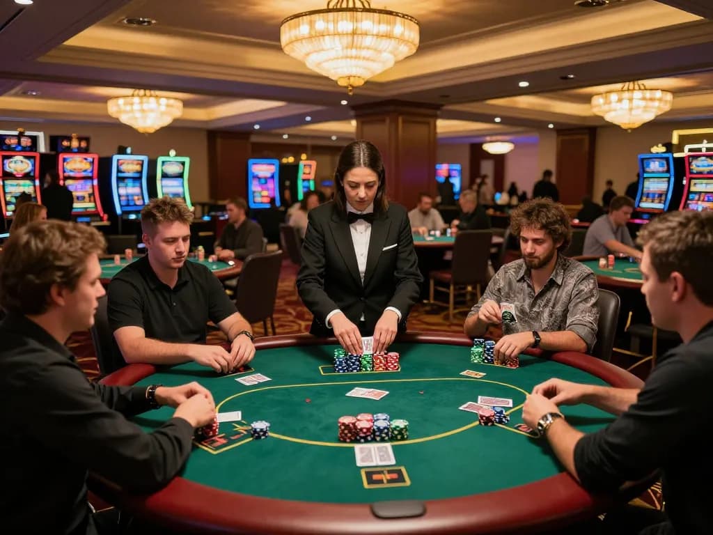 Players strategizing their bets at a lively poker table while using m105 strategies for better odds.
