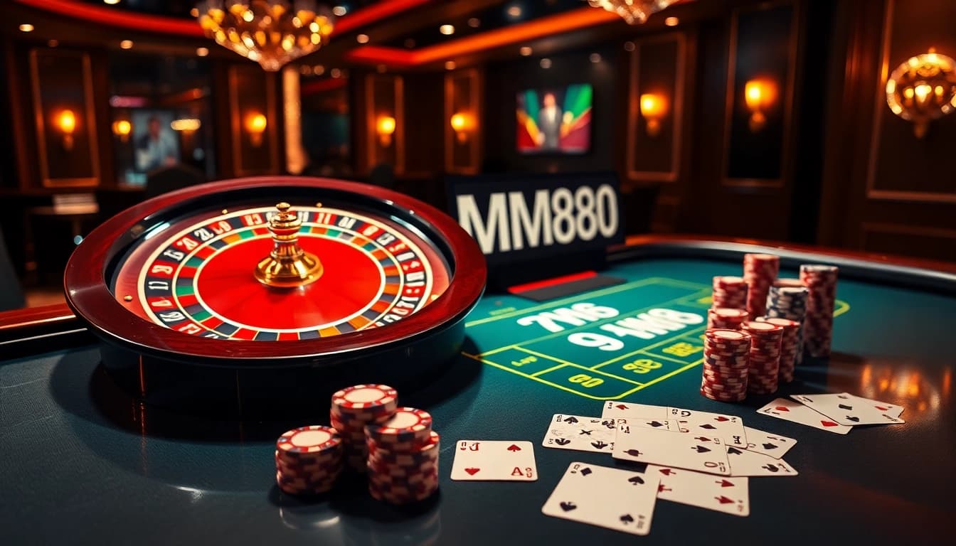 Experience the thrill of MM88 gaming with vibrant roulette and poker elements.