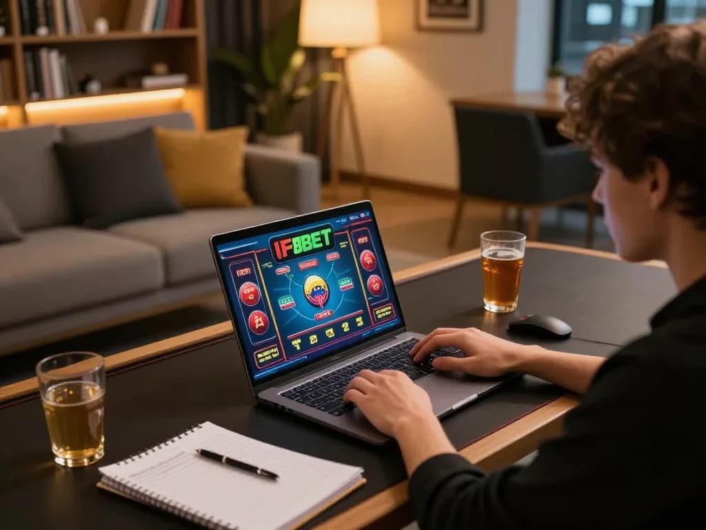 Engaging in strategic gameplay on F8BET with vibrant graphics and cozy home setup