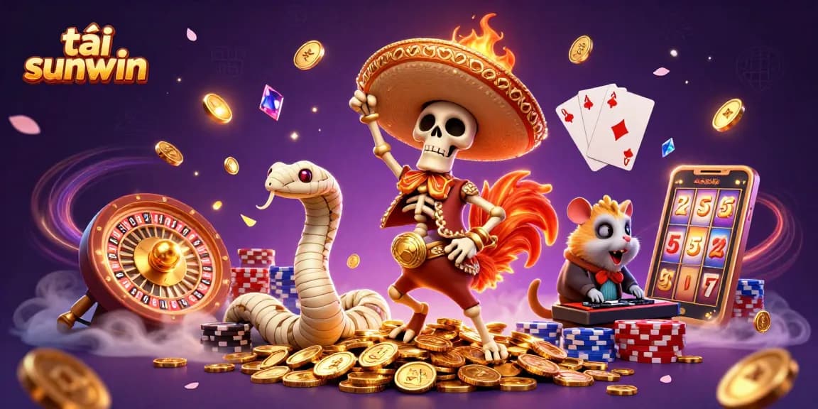Tải sunwin with a jubilant mariachi rooster celebrating atop golden coins, capturing vibrant casino excitement.