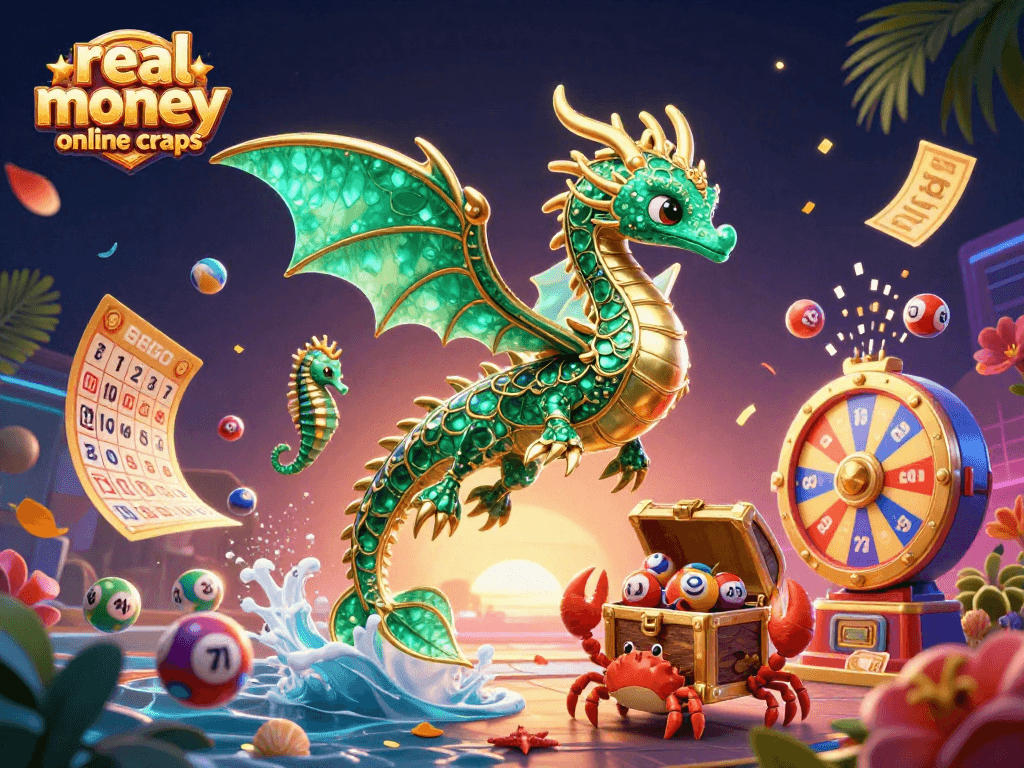 Experience the thrill of real money online craps with vibrant game symbols and magical sea creatures illustrated.