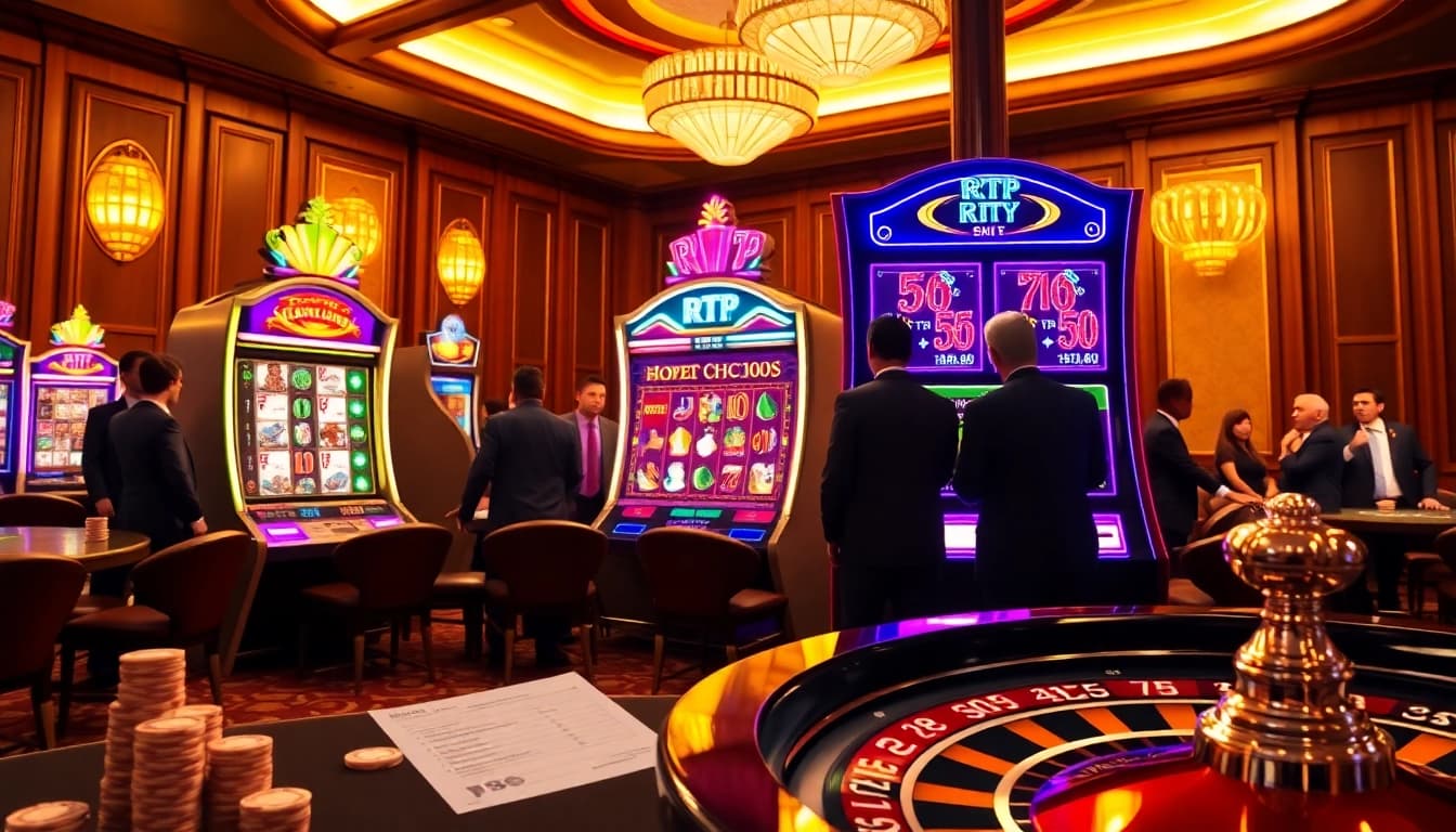 Players enjoying an RTP Slot experience in a luxury casino environment.