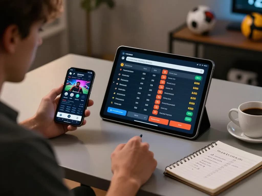 Betting on tt88 link with live sports odds on a tablet, capturing excitement in a cozy setting.