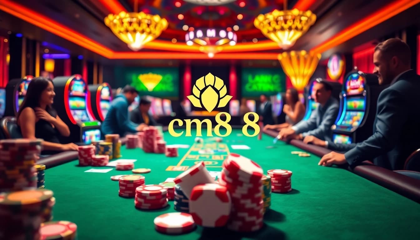 Exciting scene of gamblers at a vibrant table illustrating Nhà cái cm88's engaging gaming environment.