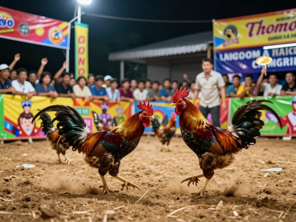 Chứng kiến sự phấn khích của đá gà thomo HD khi những trận chiến gà diễn ra trong một đấu trường sôi động.