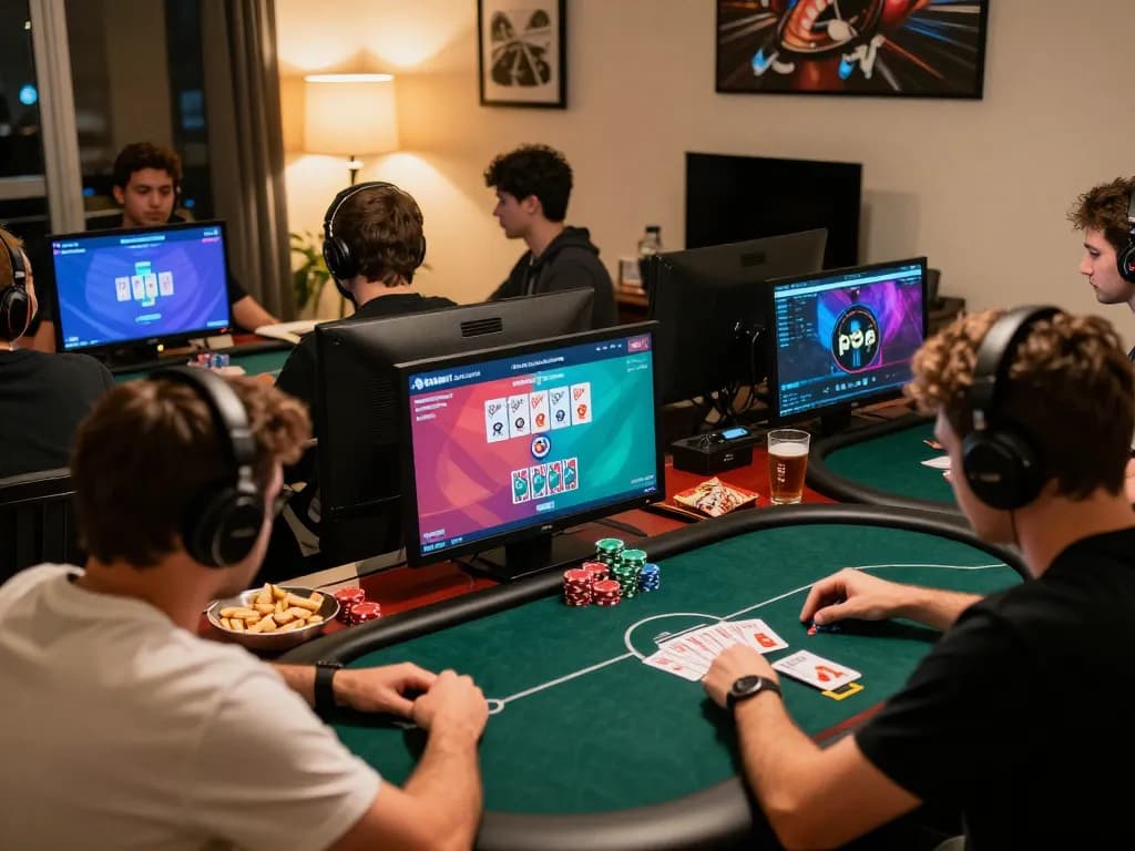 Players engaging in a strategic online poker game showcasing FC88, displaying intense moments.