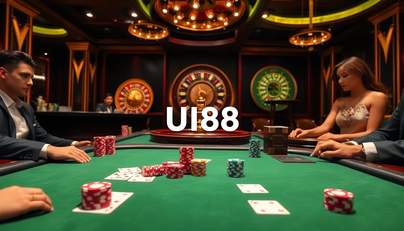 Play poker at UU88 with vibrant chips and exciting games in a luxurious setting.