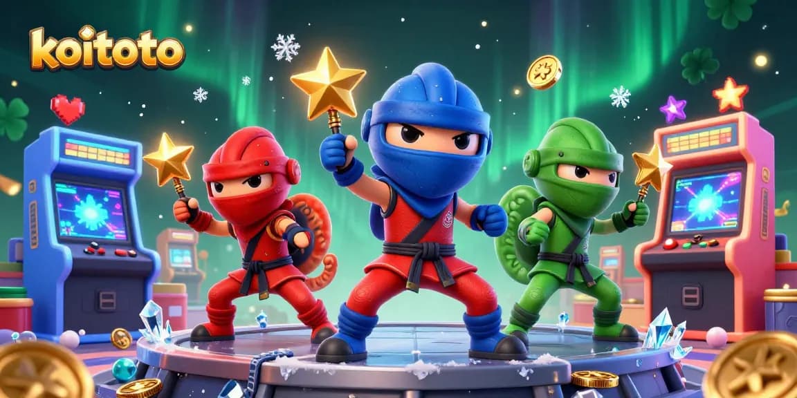 Koitoto platform showcases ninja chameleons in martial arts with vibrant casino themes and exciting energy.