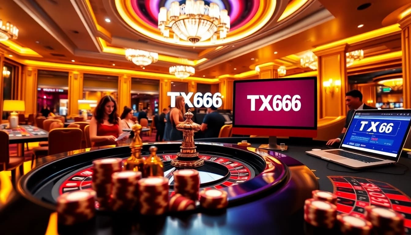 TX666 players engaging in thrilling roulette and poker action in a luxurious casino setting.