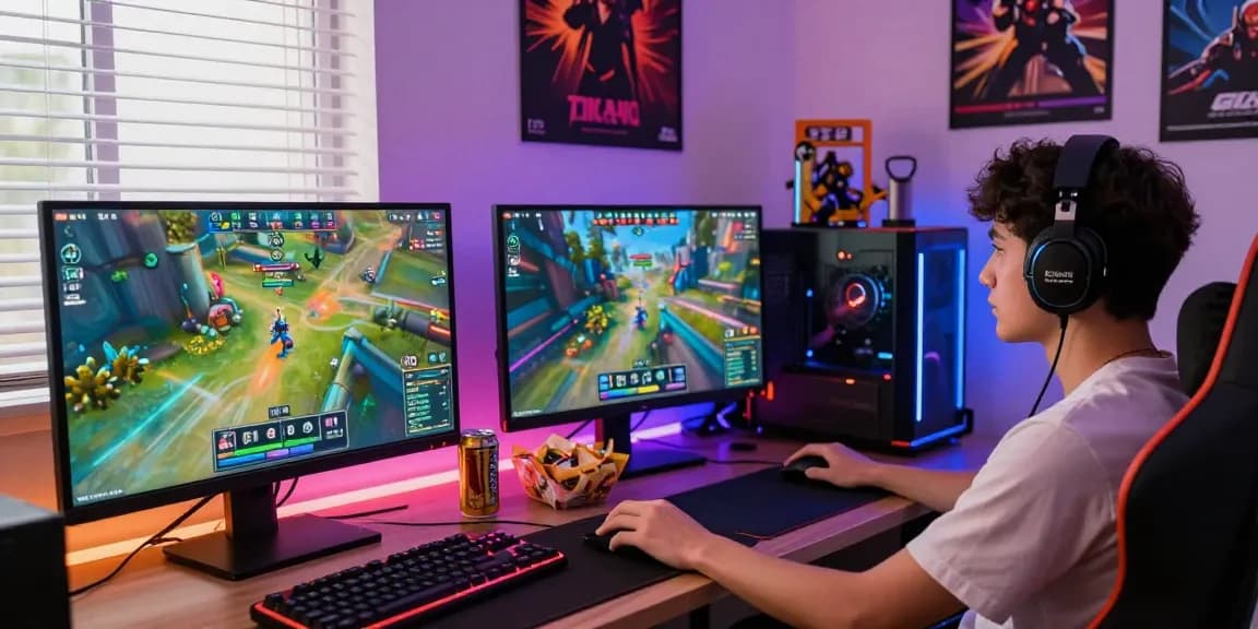 Exciting gaming experience with CIKA4D in a vibrant gaming room, showcasing dynamic gameplay, multiple screens, and immersive atmosphere.
