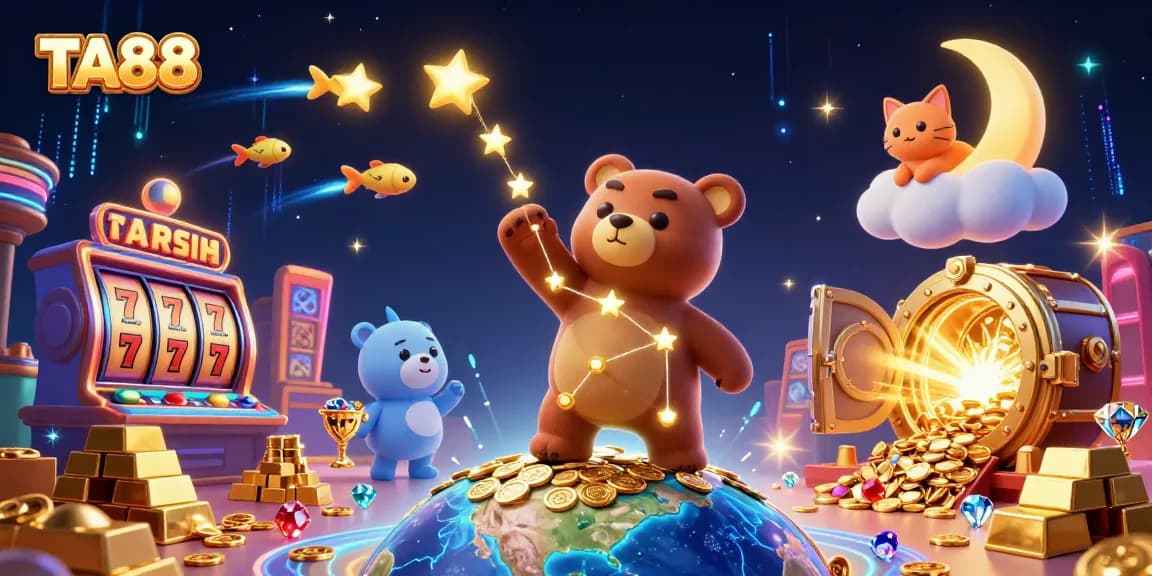 TA88 brings luck as the constellation bear gathers coins in a vibrant casino scene.