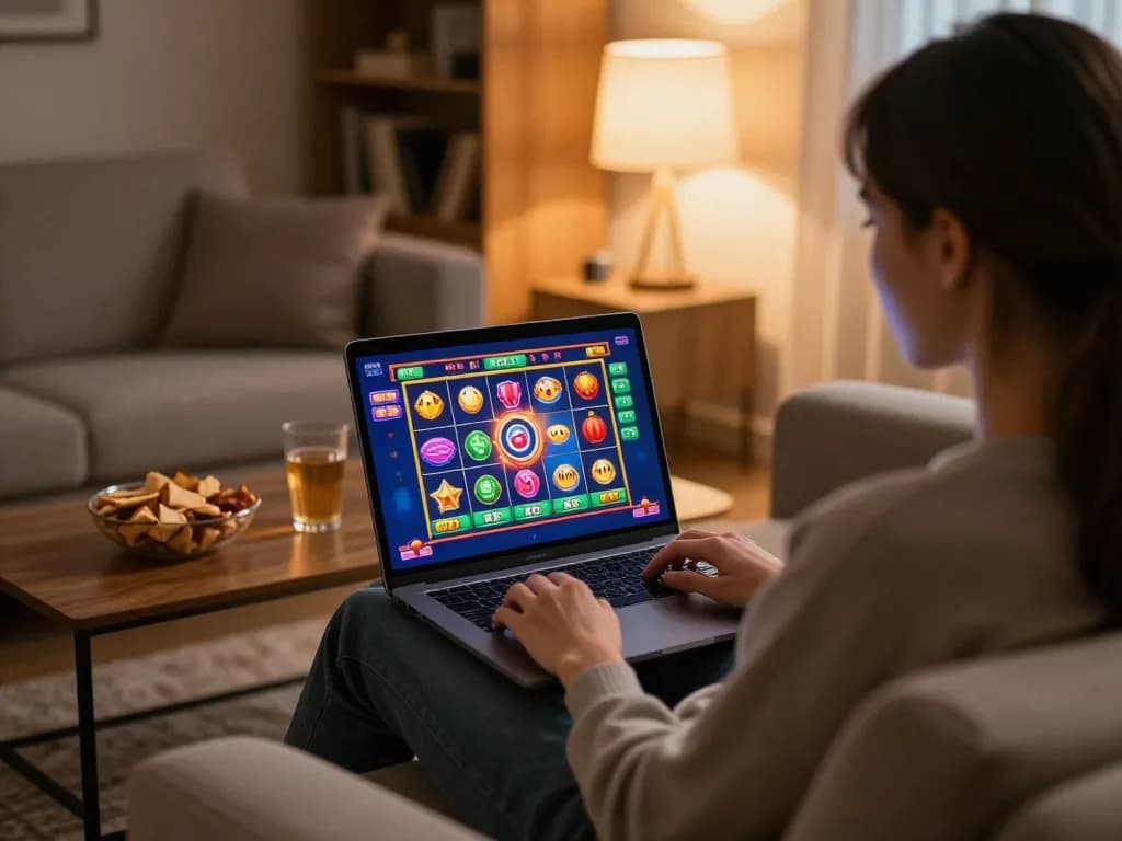 Player enjoying online gaming at shbet com on a laptop in a cozy home setting