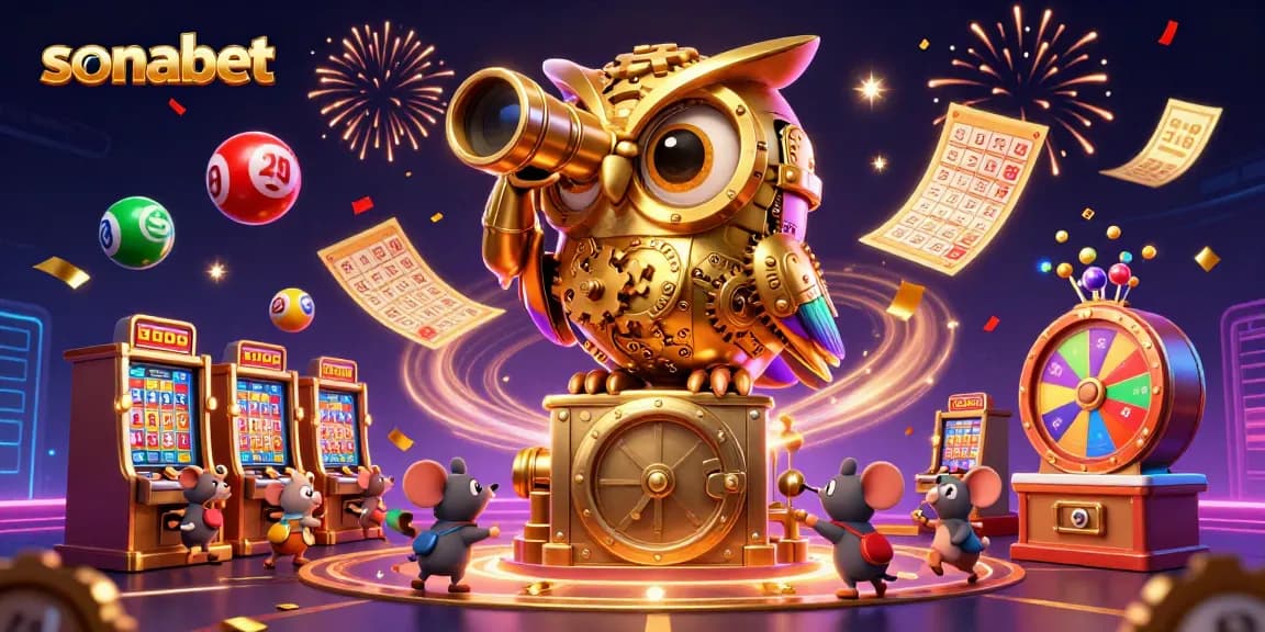Join the action at sonabet with vibrant casino-themed 3D illustration full of prizes and excitement.