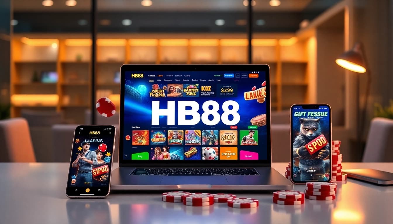 Exciting HB88 online gambling scene with vibrant graphics and games displayed.