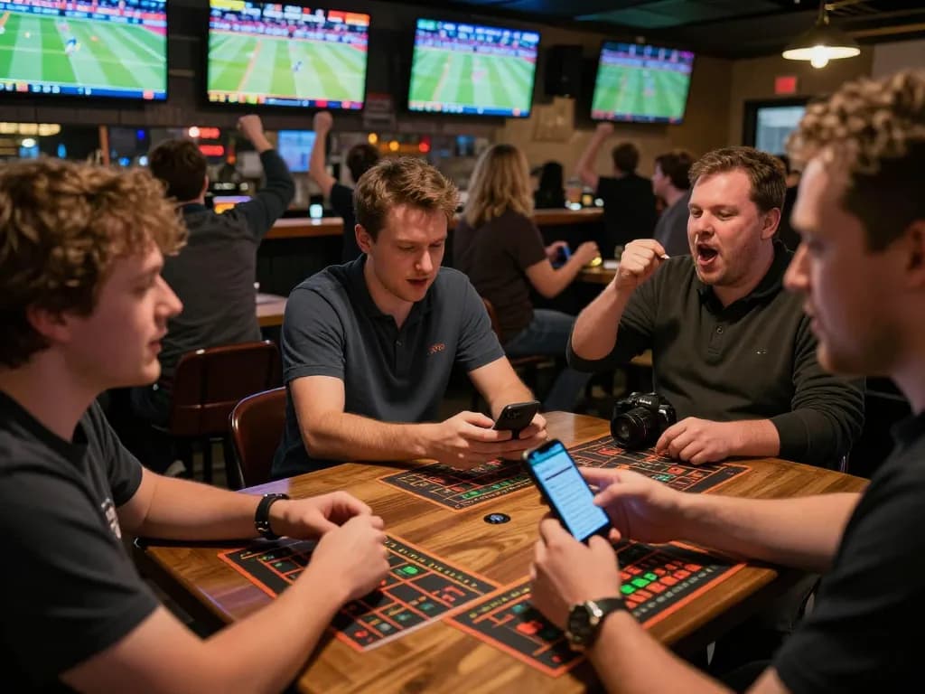 Exciting HM88 sports betting scene with patrons placing bets and live games displayed.