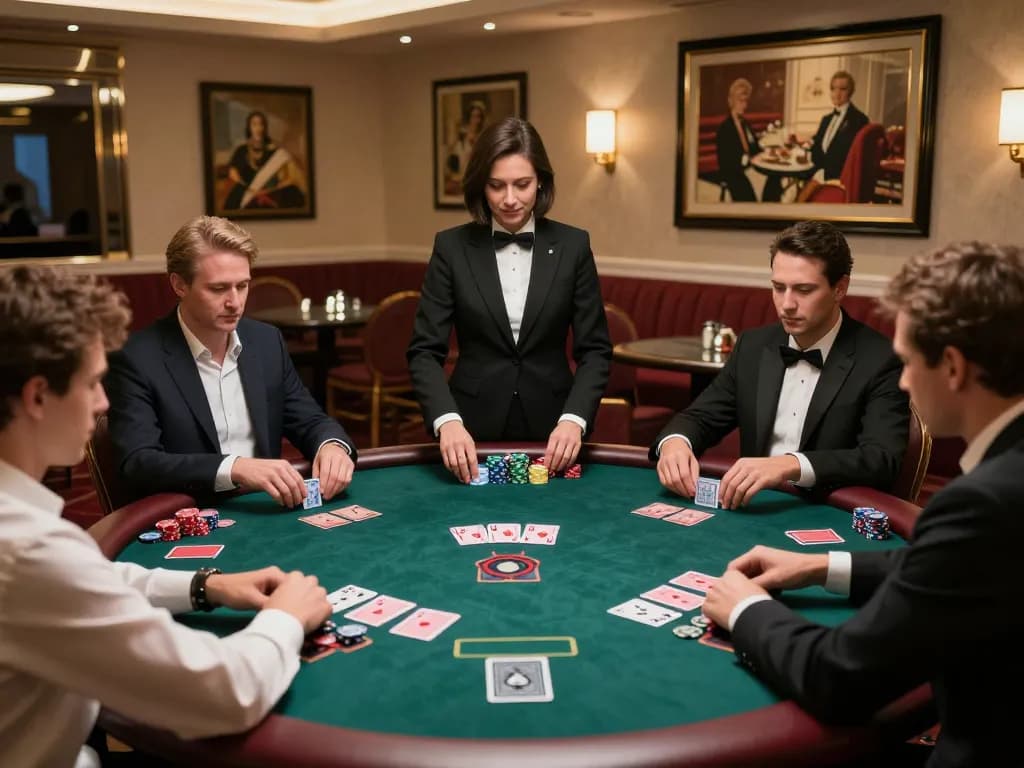 TWIN68 players engaging in strategic poker gameplay in an elegant casino VIP area.