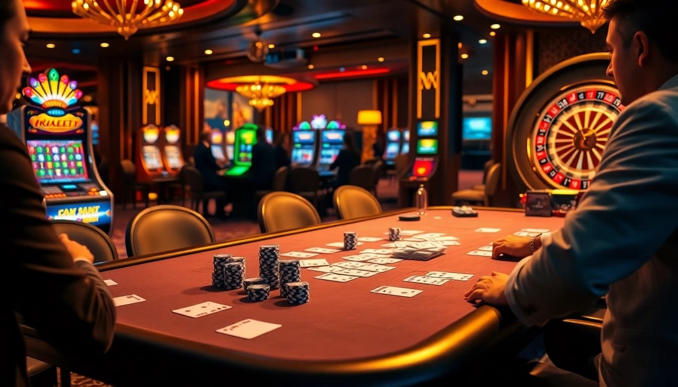Experience thrilling gameplay at https://j88.gives/ with immersive casino excitement featuring poker tables and slot machines.
