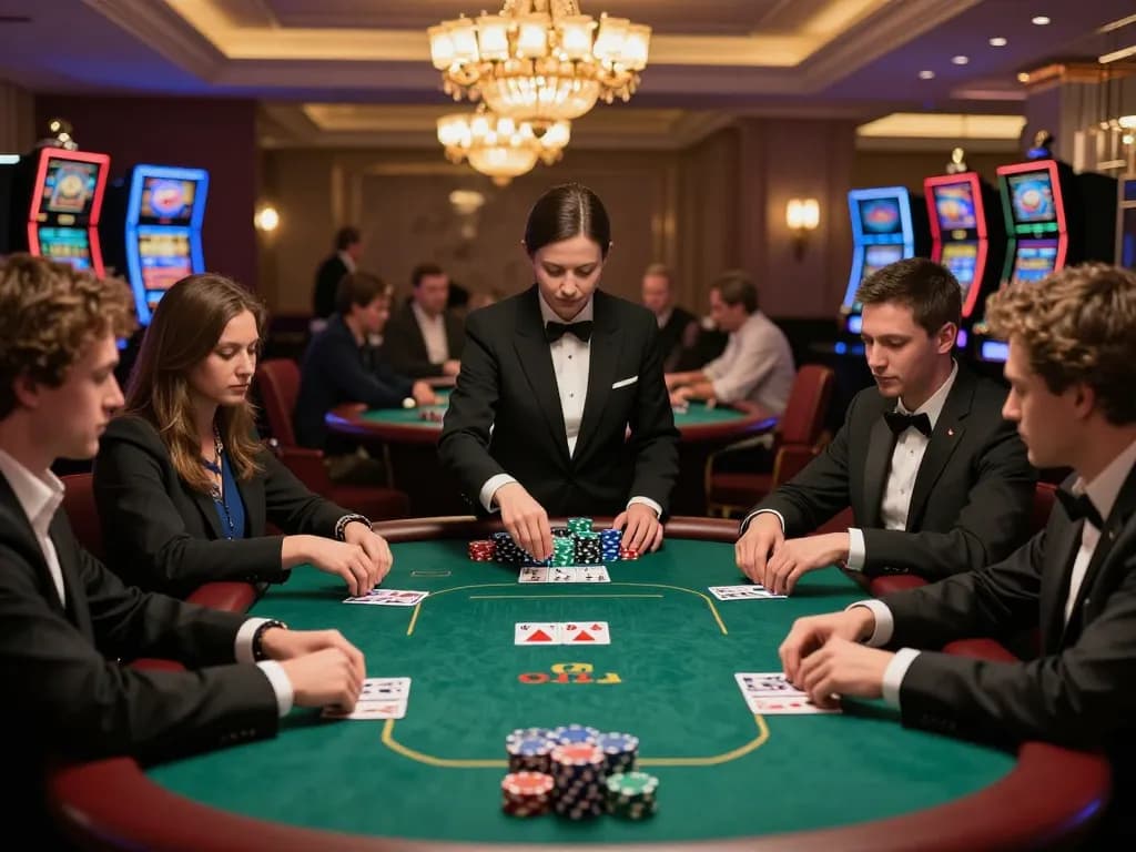Strategizing at the poker table, players excel with 11win betting skills in a luxury casino setting.