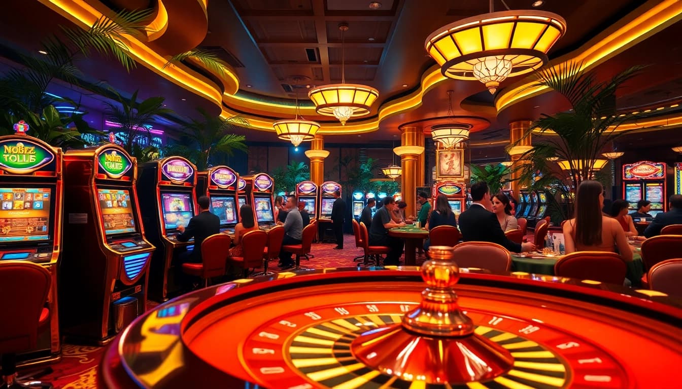 Nohu gaming scene showcasing vibrant casino tables and players in action, exuding excitement and luxury.