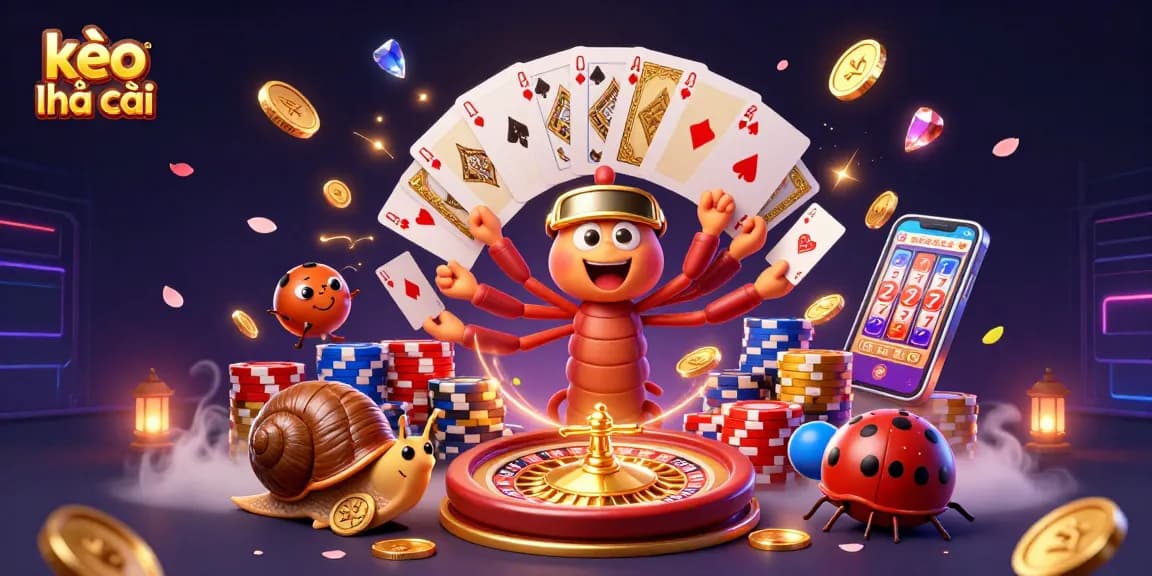 Engage with kèo nhà cái in an exhilarating 3D illustration featuring vibrant casino elements and characters.