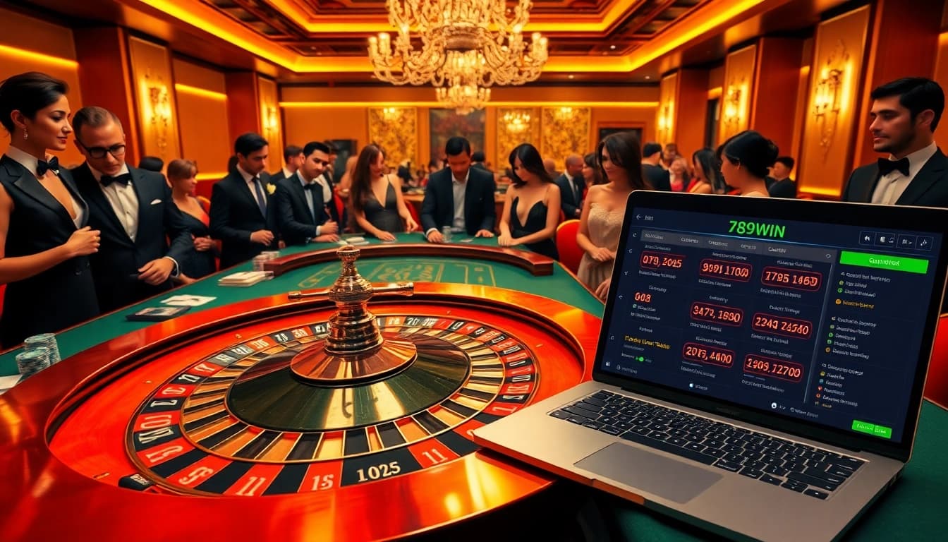 Players engaging at a roulette table in a luxurious casino atmosphere featuring the 789win platform.