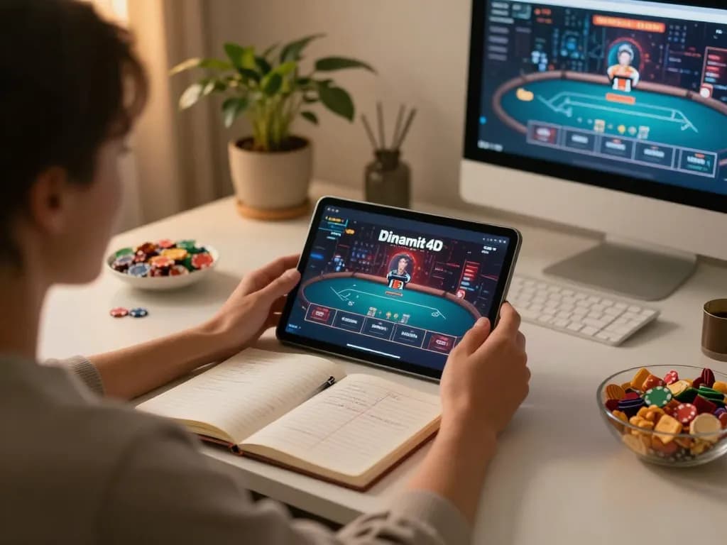Engaging scene of a person playing Dinamit4D on a tablet, showcasing responsible gaming at home.